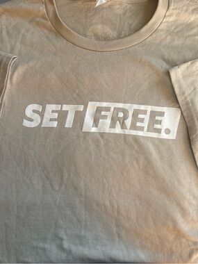 SET FREE Beige Graphic Tee with White Print